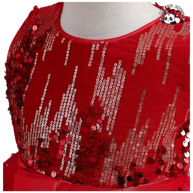 LEZONKIDS - Vestido Poncho de Malha sem Mangas com Lantejoulas Vermelhas para Meninas, Vestido de Gala, Vestido de Performance